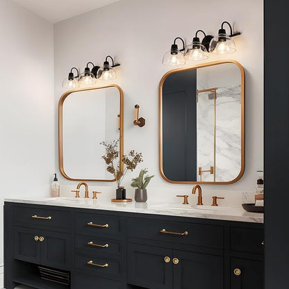 classy leaves Black Bathroom Light Fixtures, 3 Light Bathroom Vanity Lights with Clear Glass Modern Farmhouse Black Bathroom Sconce Wall Lighting