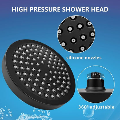 High Pressure Rain Shower Head, High Flow Pressure Boosting Adjustable Rainfall Showerhead, Awesome Shower Experience Even At Low Water Flow, Black