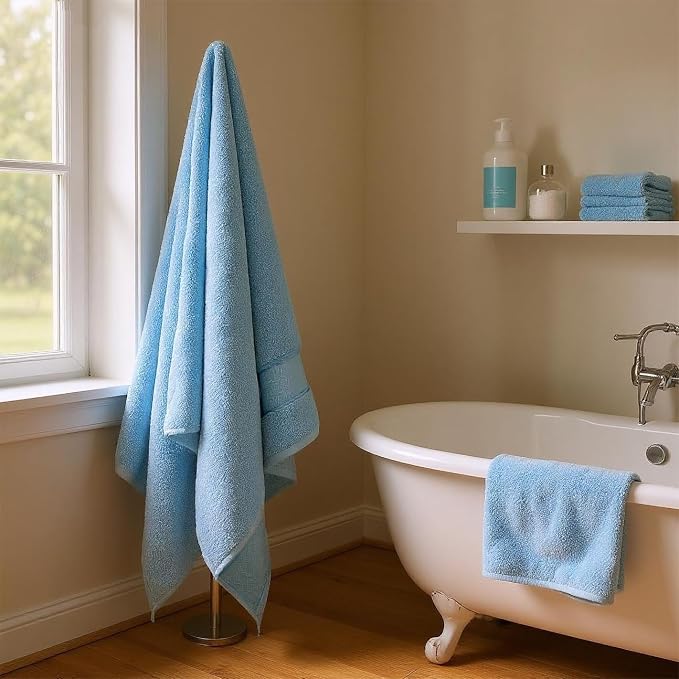 COZYART Bath Towel Set 6 PCS, Sky Blue 100% Turkish Cotton 650GSM Soft | Absorbent Quick Dry, OEKO‑Tex 100 Cert. Zero Twist Ring Spun Cotton, Plush Fluffy, Breathable Hotel Quality Bathroom Towels