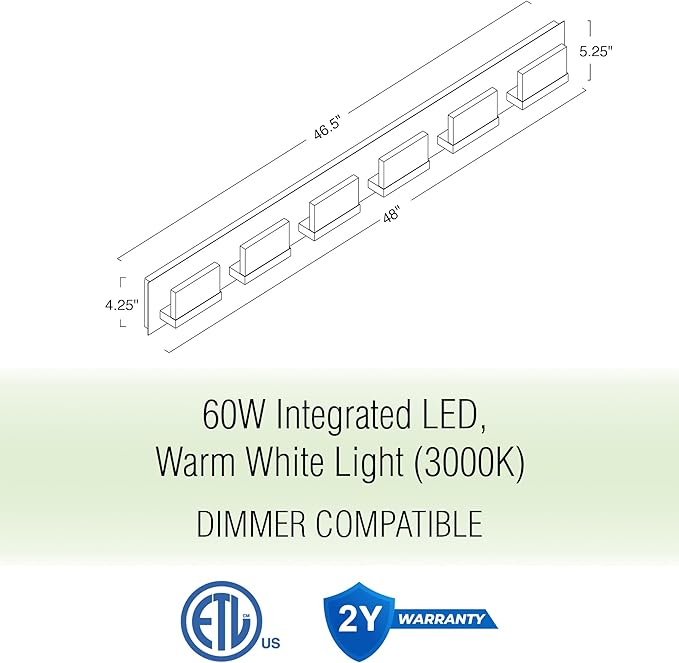 Kira Home Everett 48" Modern Integrated LED 6-Light Bathroom Vanity Light | 60W 3000K Warm White Light, Minimalist Bathroom Wall Sconce with Frosted Acrylic Blocks, Oil Rubbed Bronze Finish