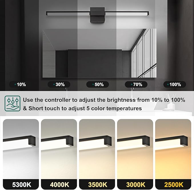OKELI Modern Bathroom Light Fixtures Over Mirror, 32 Inch Matte Black Vanity Light Bar for Bathroom, 16W 5CCT Diammable Wall Light - 2Pack