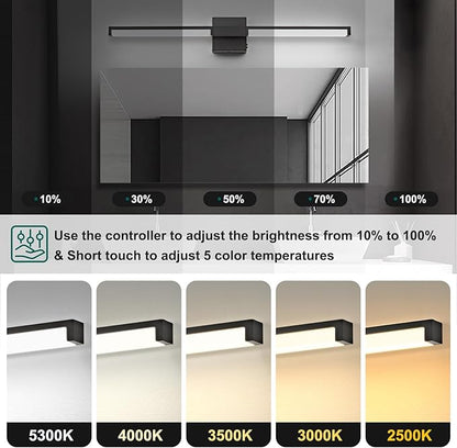 OKELI Modern Bathroom Light Fixtures Over Mirror, 32 Inch Matte Black Vanity Light Bar for Bathroom, 16W 5CCT Diammable Wall Light - 2Pack