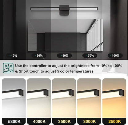 Modern Bathroom Light Fixtures Over Mirror, 32 Inch Matte Black Vanity Light Bar for Bathroom, 16W 5CCT Diammable Wall Light - 2Pack