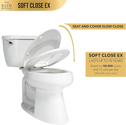 Bath Royale Slow Close Toilet Seat BR501-00 White Elongated, Stain-Resistant and Easy to Keep Clean, Heavy Duty Fits All Toilet Brands, Executive Series