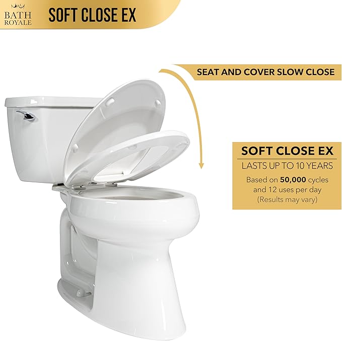 Bath Royale Round Toilet Seat Replacement with Cover BR500-01 Slow Close, Heavy Duty Sturdy, Stain-Resistant, No Jiggle and Easy to Clean, Fits All Toilet Brands, Executive Series - Biscuit/Linen,