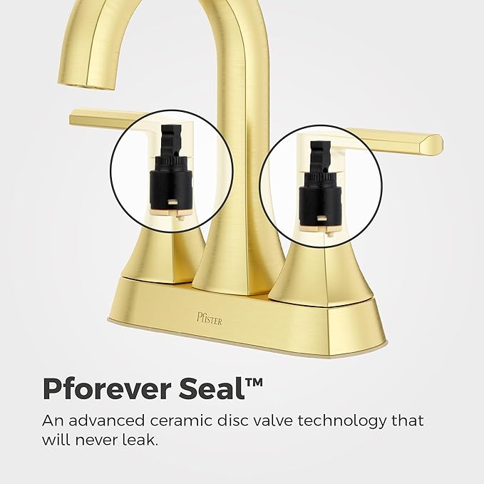 Pfister Vaneri Bathroom Sink Faucet, 4-Inch Centerset, 2-Handle, 3-Hole, NSF Certified, Brushed Gold Finish, LF048VRIBG