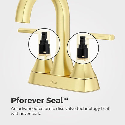 Pfister Vaneri Bathroom Sink Faucet, 4-Inch Centerset, 2-Handle, 3-Hole, NSF Certified, Brushed Gold Finish, LF048VRIBG