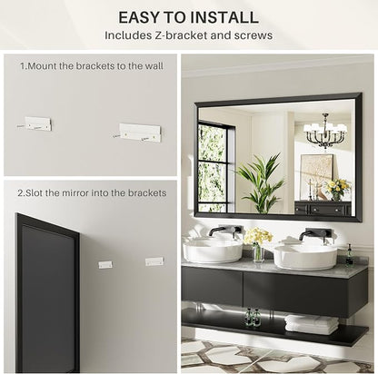 Black Metal Framed Bathroom Wall Mirror, 72x32 Inch | Anti-rust, HD tempered glass, for bathroom vanity, bedroom, living room, horizontal or vertical mount
