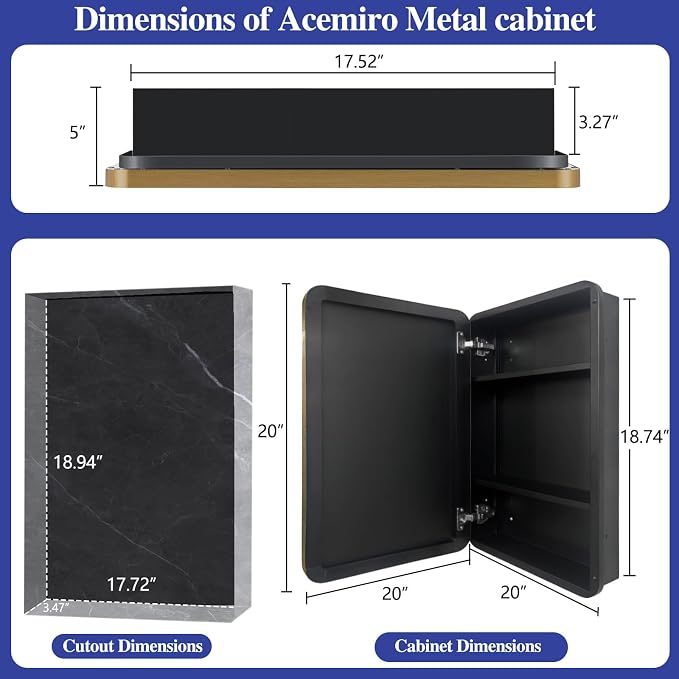 20" x 20" Bathroom Medicine Cabinet with Mirror Door, Brush Gold Stainless Steel Frame, Recessed or Surface Mounted,Storage Cabinet with Adjustable Metal Shelves,Upgraded Version