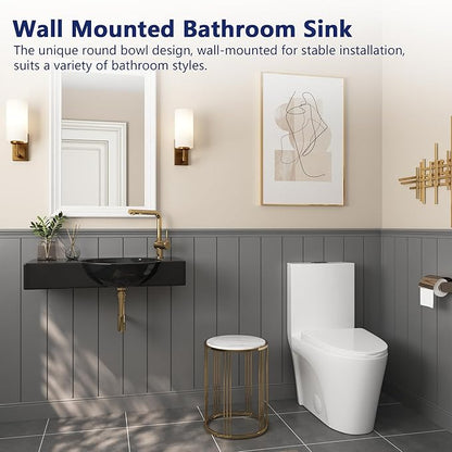 Wall Mounted Bathroom Sink, Deer Valley 30" x 18" Bathroom Vessel Sink, Black Modern Floating Countertop Lavatory Wall Hung Vessel Sink with Right Side Faucet Mount
