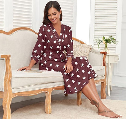 PrinStory Womens Robe Long Knit Bathrobe Lightweight Soft Robes Ladies Bath Robe