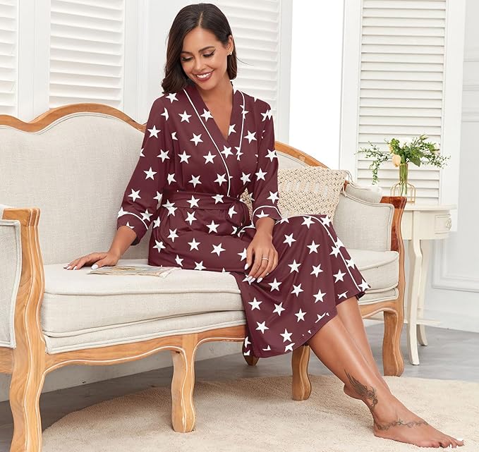 PrinStory Womens Robe Long Knit Bathrobe Lightweight Soft Robes Ladies Bath Robe