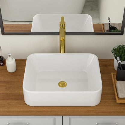 Logmey 19 Inch White Bathroom Vessel Sink 19x15 Inch Large Rectangle Vessel Sink for Bathroom Porcelain Ceramic Modern Countertop Above Counter Bathroom Vanity Sink Art Basin
