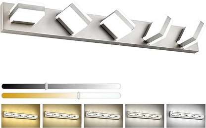 PRESDE 5-Light Bathroom Light Fixtures Over Mirror Brushed Nickel LED Vanity Light for Bathroom Modern Bath Wall Lighting Dimmable 5CCT