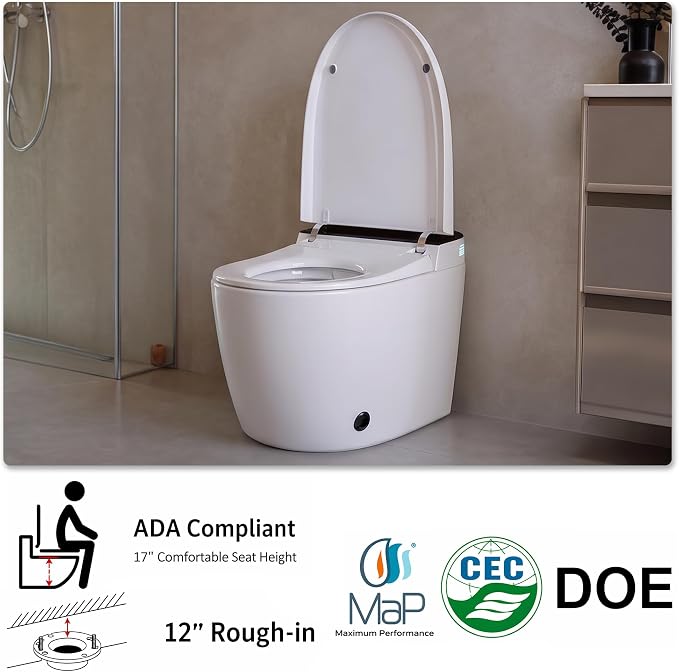 TOTTE Smart Toilet with Bidet, Hands-Free with Auto Open/Close Lid & Self-Cleaning Bowl | Adaptive Warm Water Wash & Heated Seat, Built-in Aroma, One-Piece Elongated Design