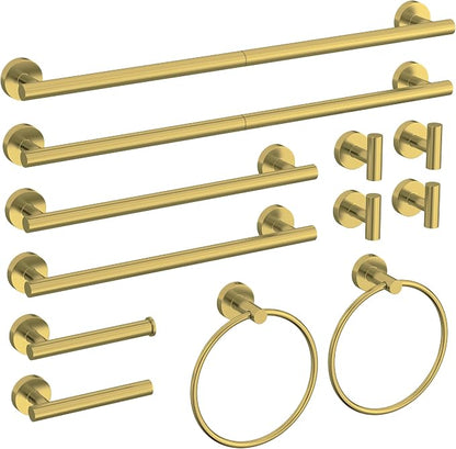 12Pcs Brushed Gold Bathroom Hardware Accessories Set SUS304 Stainless Steel | Bath Towel Bar Set, Toilet Paper Holders, Towel Rings Racks, Robe Towel Hooks by HOMEMYSTIQUE