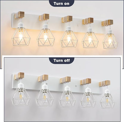 maesta 5 Light Bathroom Vanity Light, Farmhouse White Fixture Over Mirror | Farmhouse Bathroom Light Fixtures, Wood & Metal, Anti-Rust Easy to Install for Rustic Bathroom Hallway