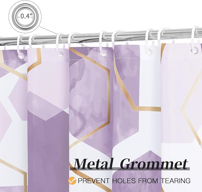 Litabel Extra Long Geometric Shower Curtain for Bathroom, 72x84 | Extra Long Modern Minimalist Shower Curtais, Lavender Geometric Art Print Abstract Waterproof Bath Curtain