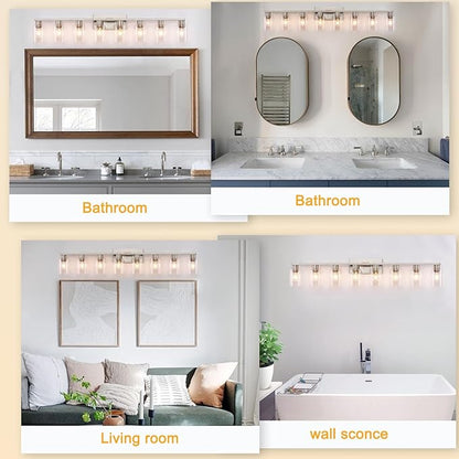 8 Light Bathroom Vanity Light Brushed Nickel Bathroom Light Fixtures 8-Light Vanity Lights for Bathrrom Lights Fixtures Over Mirror Large Wall Sconce with Clear Glass Shade