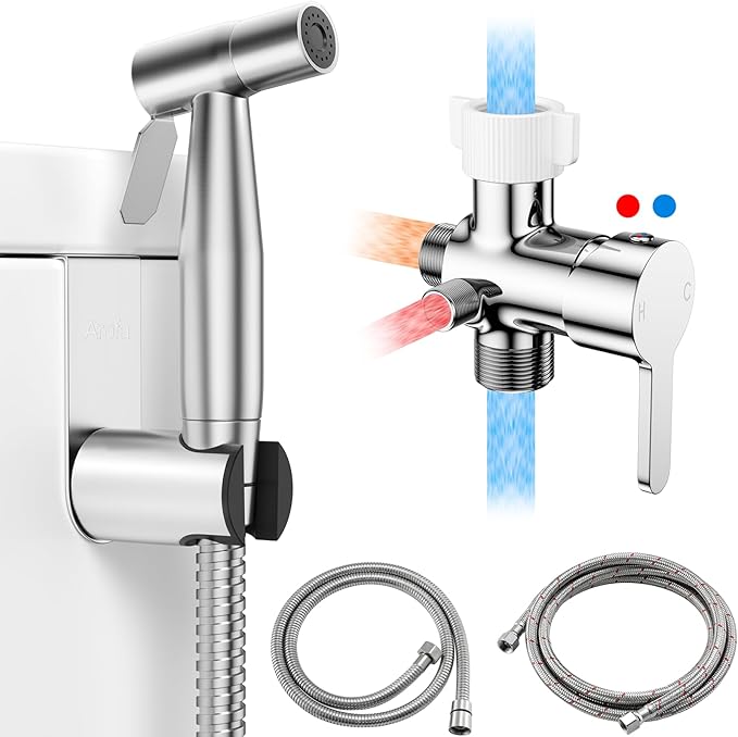Arofa Hot and Cold Handheld Bidet Sprayer for Toilet, Warm Water Bidet with Adjustable Pressure, Non-Electric Temperature Control for Feminine Wash