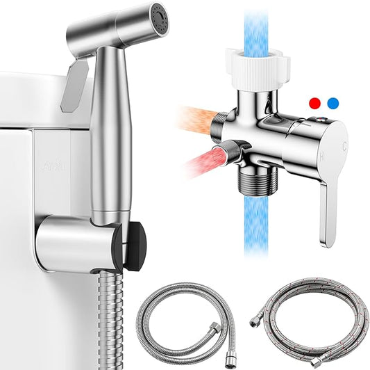 Arofa Hot and Cold Handheld Bidet Sprayer for Toilet, Warm Water Bidet with Adjustable Pressure, Non-Electric Temperature Control for Feminine Wash