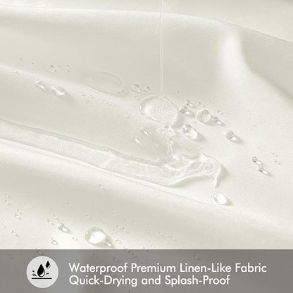ANRODUO White Linen Textured Fabric Shower Curtain Set - 72"x74" with 12 Rust Resistant Durable Metal Hooks, Waterproof & Heavy Duty Polyester, Button Hole Design, Machine Washable for Bathroom