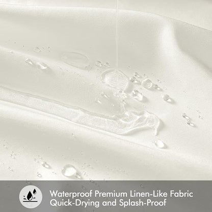 ANRODUO White Linen Textured Fabric Shower Curtain Set - W72xL74 | Farmhouse Shower Curtain with 12 Metal Hooks, Waterproof Heavy Duty, Button Hole Design, Machine Washable for Bathroom