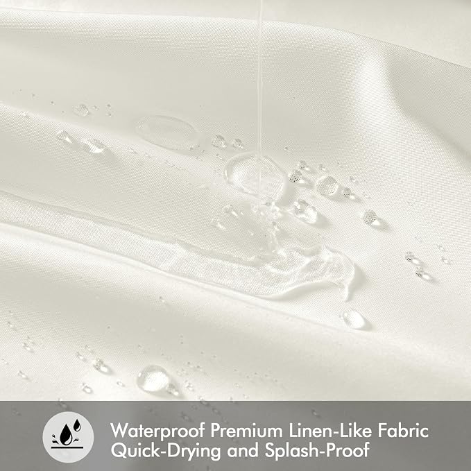 ANRODUO White Linen Textured Fabric Shower Curtain Set - W60xL72 | Farmhouse Shower Curtain with 10 Metal Hooks, Waterproof Heavy Duty, Button Hole Design, Machine Washable for Bathroom