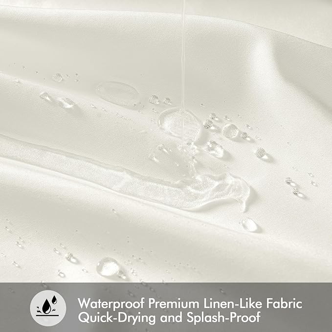 ANRODUO White Fabric Shower Curtain - Cloth Shower Curtain Set with 12 Metal Hooks, Waterproof Heavy Duty Textured Polyester, Button Hole Design, Machine Washable for Bathroom Hotel Bathtub, W70xL72