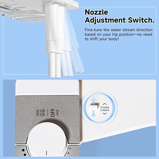SAMODRA Bidet Attachment for Toilet, Non-Electric Fresh Cold Water Bidet Toilet with Angle Control Dual Nozzle, Adjustable Water Pressure & Self Cleaning Nozzle (1 Unit, Silver)