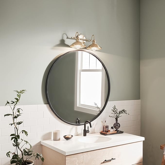 Kichler Clyde 2-Light Bathroom Vanity in Champagne Bronze, Elegant Fixture for Bathrooms (17" W x 7.5" H x 8.25" D), 45944CPZ