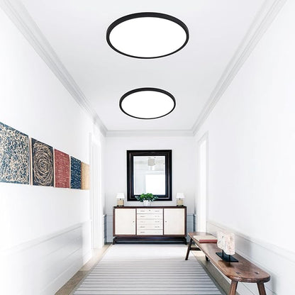 9 Inch Flush Mount Ceiling Light, 5 Color Adjustable Slim 18W 1800LM 2700K-6500K Wired LED Fixture, Modern Low Profile LED Ceiling Lamp for Hallways, Kitchen, Bedroom, Closets, Bathroom, Round, Black