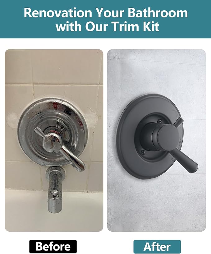 Shower Trim Kit Compatible with Delta 17 Series, Shower Cover Plate with Handle, Matte Black(Valve& Catridge Not Inclued)