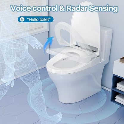 Bidet Toilet Seat with Voice Control, Bubble Shield, Toilet Seat Elongated with Warm Water & Dryer, Sensor Auto Open/Close, LED Temp Display, Smart Toilet for Bathroom