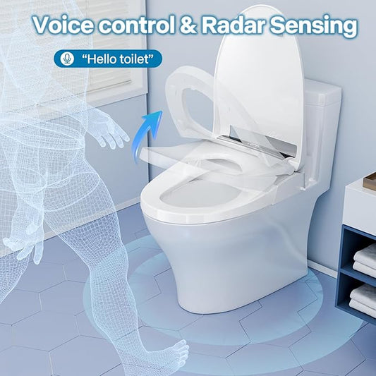 Bidet Toilet Seat with Voice Control, Bubble Shield, Toilet Seat Elongated with Warm Water & Dryer, Sensor Auto Open/Close, LED Temp Display, Smart Toilet for Bathroom