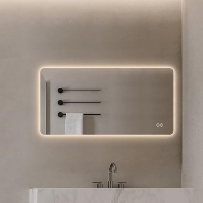 LAIYA 70.8x35.5 Inch LED Bathroom Mirror, 3 Color Modes, Dimmable, Anti-Fog | Large LED bathroom mirror with 3 color temperatures, smooth dimming, anti-fog, memory, and horizontal or vertical mount.