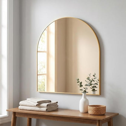 BEAUTYPEAK 28"x26" Arch Bathroom Wall Mirror, Gold | Wall Mounted Vanity Metal Frame Mirror for Bedroom, Entryway, Living Room, Fireplace