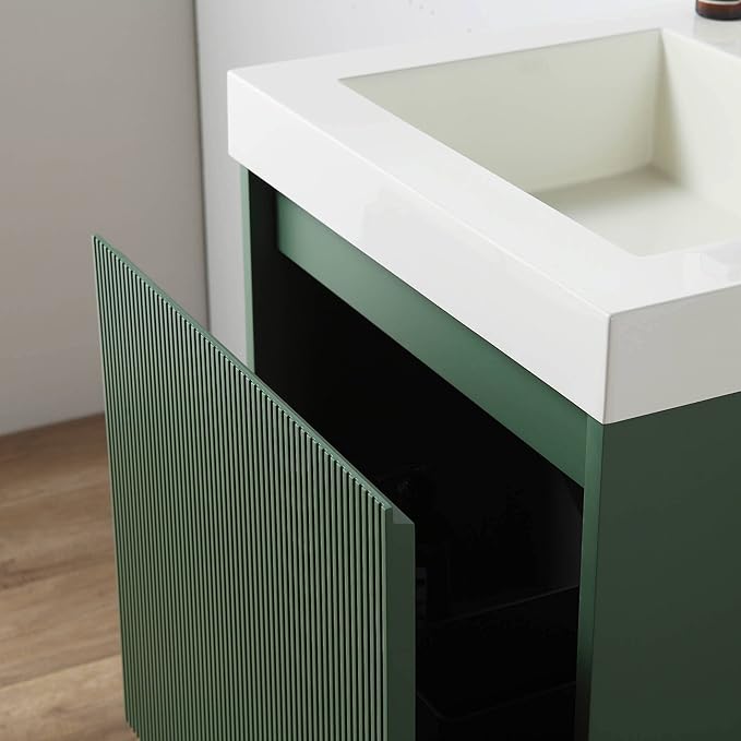 Blossom 20 Inch Bathroom Vanity with Sink and Side Cabinet, All Wood Floating Bathroom Vanity with Acrylic Sink, Bathroom Sink Cabinet with Soft-Close Drawer, Modern Style Vanities, Aventurine Green