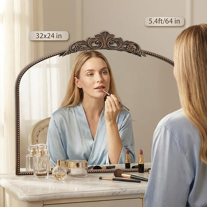 Micasso Vintage Bronze Arched Mirror: 32"x24" Baroque Antique Vanity Mirror | Traditional Ornate French Decorative Wall Mirror for Bedroom/Bathroom/Entryway/Hallway/Dresser/Mantel/Nightstand/Over Sink