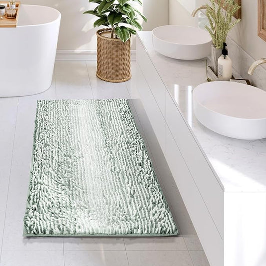 Hearth & Harbor Bathroom Rugs, Chenille Bath Mat - Machine Washable Bath Mats for Bathroom Non-Slip Backing Rubber, Quick Dry Bathroom Mat, 24 x 36 - Ombre Green
