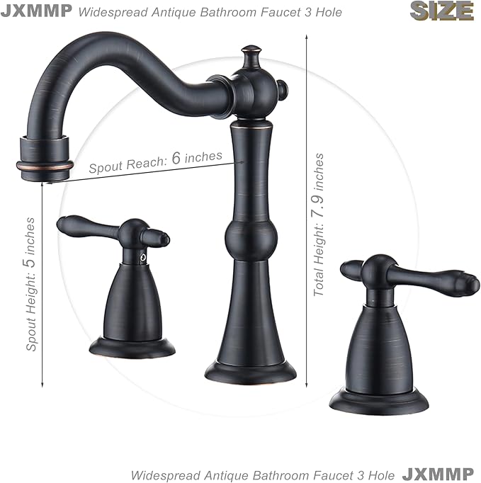 Oil Rubbed Bronze Antique Bathroom Faucet 3 Hole, Widespread 8in Bathroom Sink Faucet with Pop Up Drain and cUPC Supply Hose, Modern 2 Handle Three Hole Bathroom Faucet Bronze JXM3073ORB