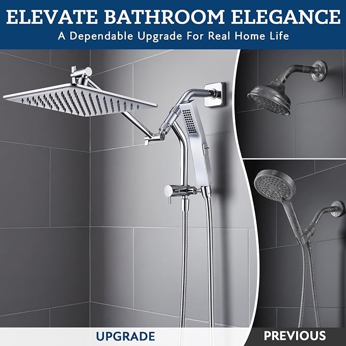 G-Promise 10 Inch All Metal Rain Shower Head with Handheld Spray (Chrome) | Full Body Coverage, Pause Mode Diverter, Power Wash Mode Handheld, Suits Every Height, Easy to Install, Modern Bath Upgrade