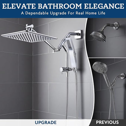 G-Promise 10 Inch All Metal Rain Shower Head with Handheld Spray (Chrome) | Full Body Coverage, Pause Mode Diverter, Power Wash Mode Handheld, Suits Every Height, Easy to Install, Modern Bath Upgrade