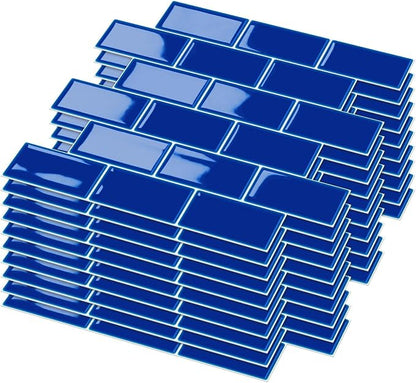 Joysticky 10-Sheet Peel and Stick Backsplash, 12" * 12" Laser Crystal Texture Stick on Tiles Backsplash for Kitchen & Bathroom，Thicker Design Peel and Stick Wall Tiles (Blue)