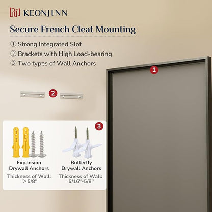 Keonjinn 30" x 30" Black Square Bathroom Mirrors for Over Sink, Aluminum | Safe Tempered Glass, Effortless French Cleat Installation, Clear Reflection, Modern Farmhouse, Black Vanity Mirror for Wall