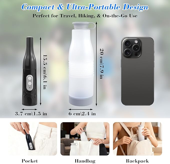 Portable Electric Travel Bidet - Collapsible Bottle 350-550ML, High Pressure Dual Spray Modes, IPX7 Waterproof, Rechargeable, for Personal Hygiene/Baby/Elderly Care