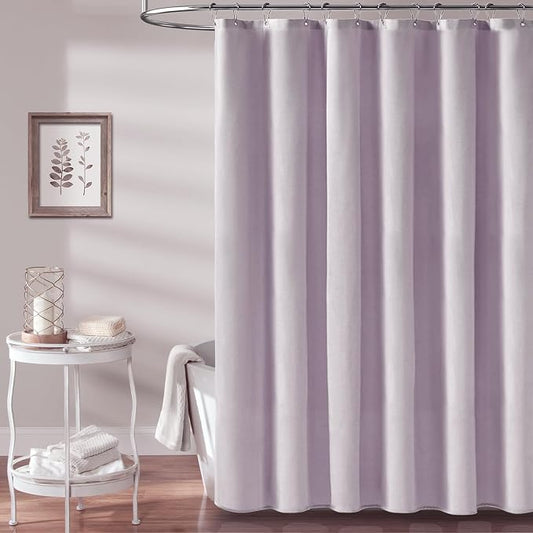 72x80 Linen Textured Waterproof Fabric Shower Curtain Set, Lavender | Long Size, 230GSM Polyester, Heavy Duty Cloth, Weighted Hem, 12 Plastic Hooks, Modern Luxury Hotel Style, Machine Washable