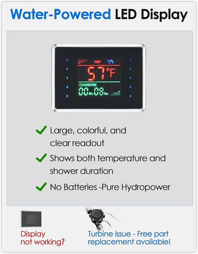 ROVOGO No Battery Needed Shower Panel System with Led Lights MIST & RAIN Shower, Body Jets, Handheld, Tub Spout and Temp Display, Hydroelectric Led Shower Tower Column Stainless Steel Brushed