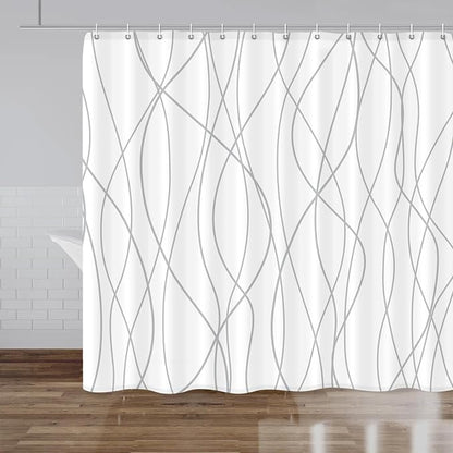 Striped Shower Curtain for Bathroom, Grey White, 96" W x 72" L | with Hooks, Modern Hotel Style, Water Repellent, Washable, Weighted Hem
