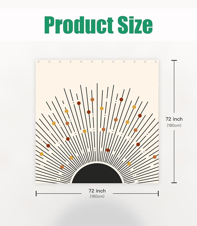 Shower Curtain for Bathroom Stall Boho Modern Cute Aesthetic Decorative Girly Waterproof Unique Art Sun Elegant Girls Chic Print Design Teen Pretty Women Cortinas de Baño Bathtub 72 x72 Inch